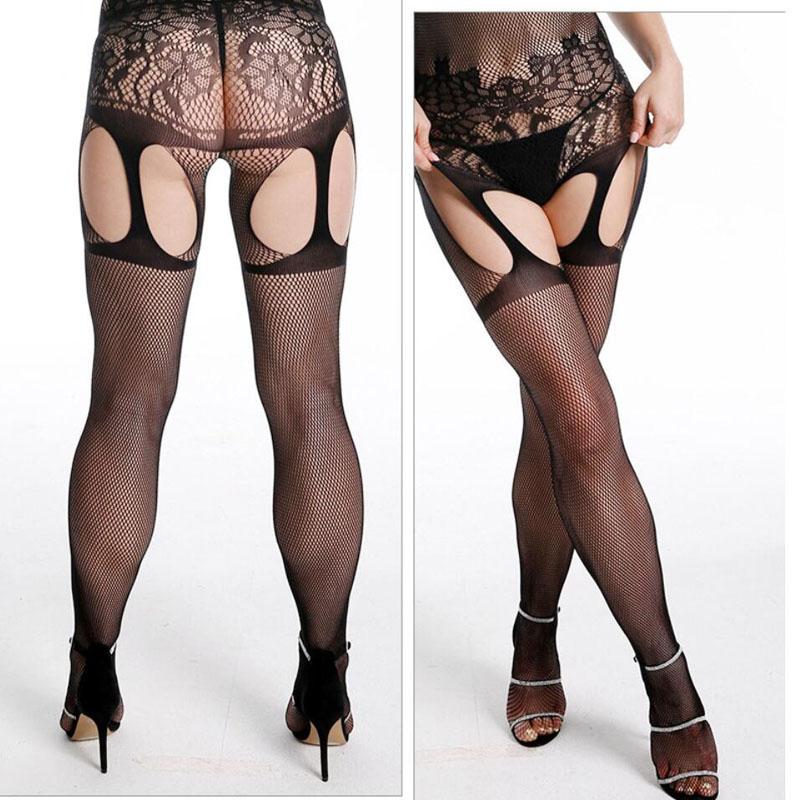 Open Bodysuits Stockings Erotic Lingerie Women Perspective Fishnet Long Tights Lace Sexy Pantyhose