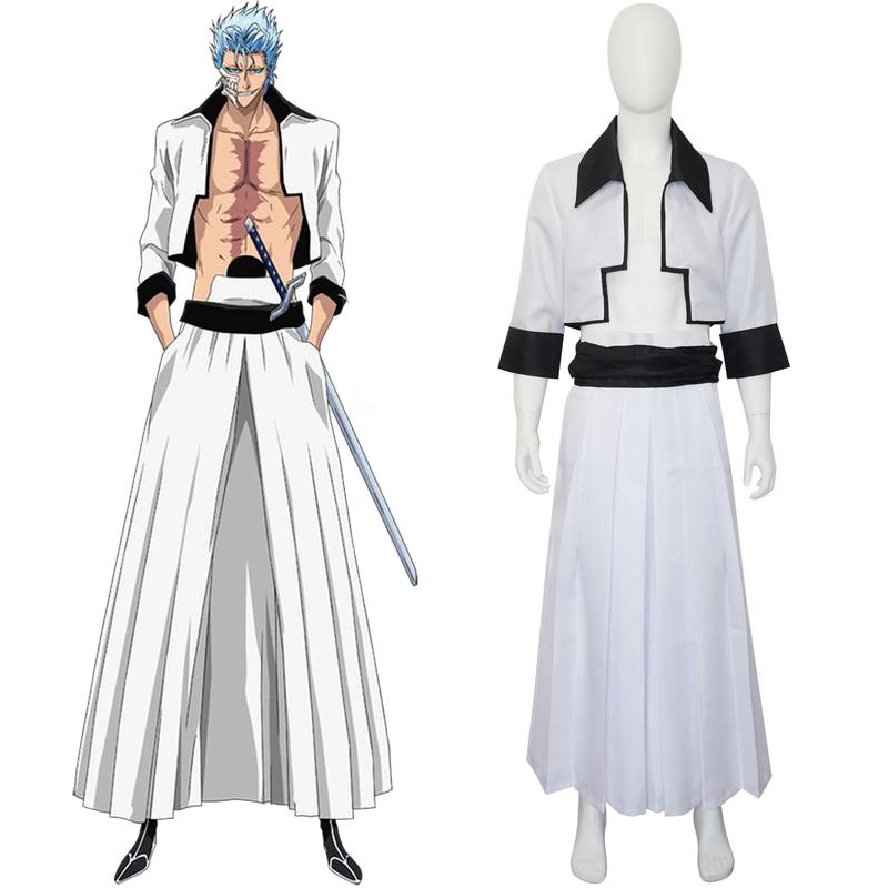 IN STOCK Arrancar Sexta 6th Espada Grimmjow Jaegerjaquez Cosplay Costume Anime White Kimono Outfit Female Size