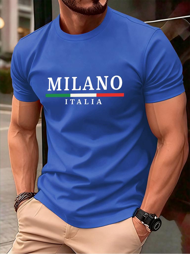 Milano Italien Flagga Färgtryck Herr T-shirt Bomull Sommar Rund Hals Kort Ärm Toppar Mjuk Överdimensionerad T-shirt Vardagliga Herrkläder