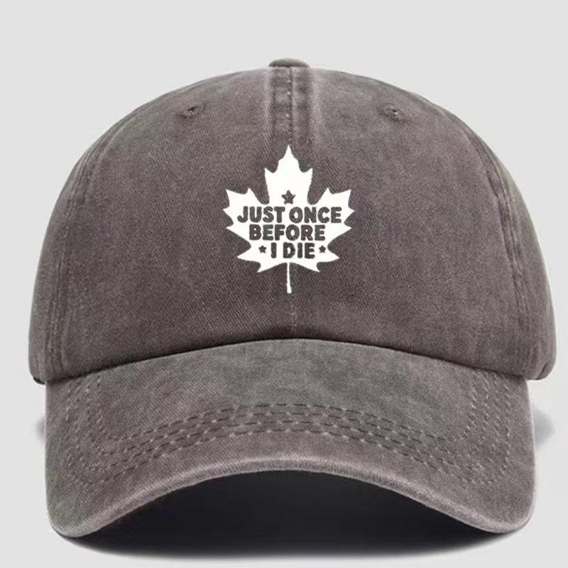 1pc Just Once Before I Die Maple Leaf Print Washed Baseball CapAdjustableBreathable & Quick-Drying Hat in Heather Gray Adjustable