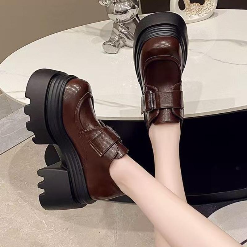 2025 Spring Women's Thick Sole 10cm High Heel Loafers Shoes British Style Fashion Versatile Platform Single Footwear