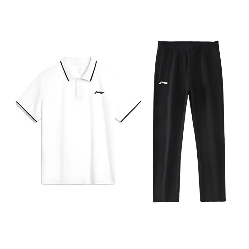 Li-Ning Plain Simple Fashion Breathable Quick-Dry Comfortable Versatile Pullover Polo Shirt Short Sleeve Casual Sports Set YPLV047-1+AKLV197-1 L