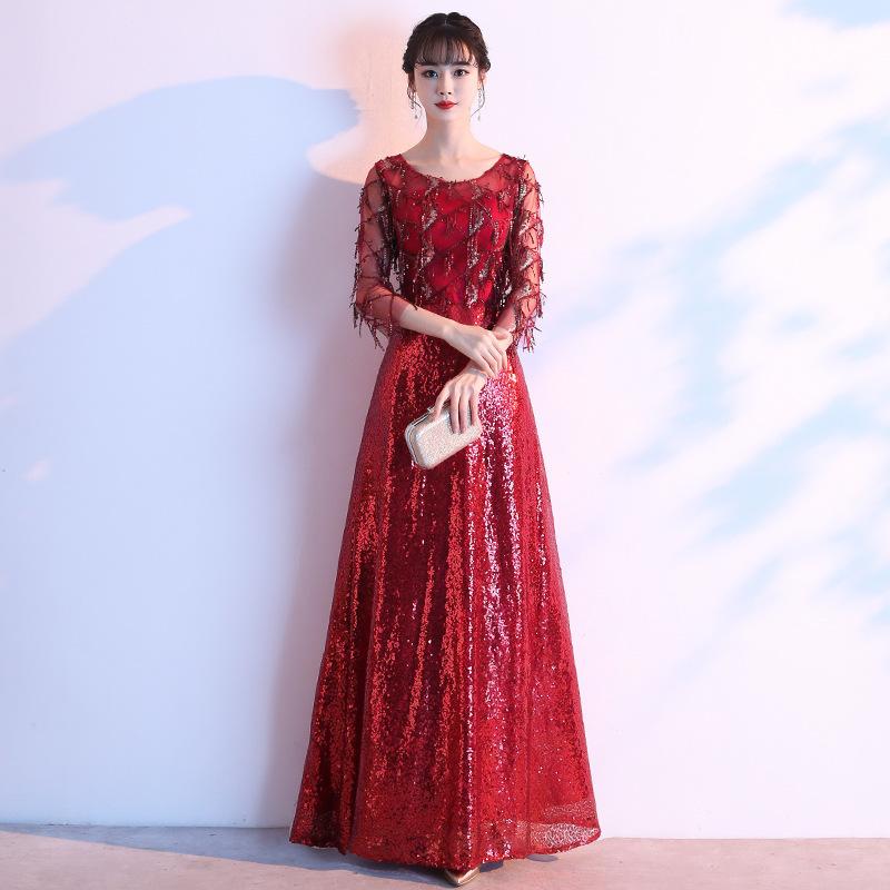 Large Size Evening Dress Dress Women's New Fat Mm Temperament Thin Sequins Celebrity Host High-end Atmospheric Chorus Performance Clothes