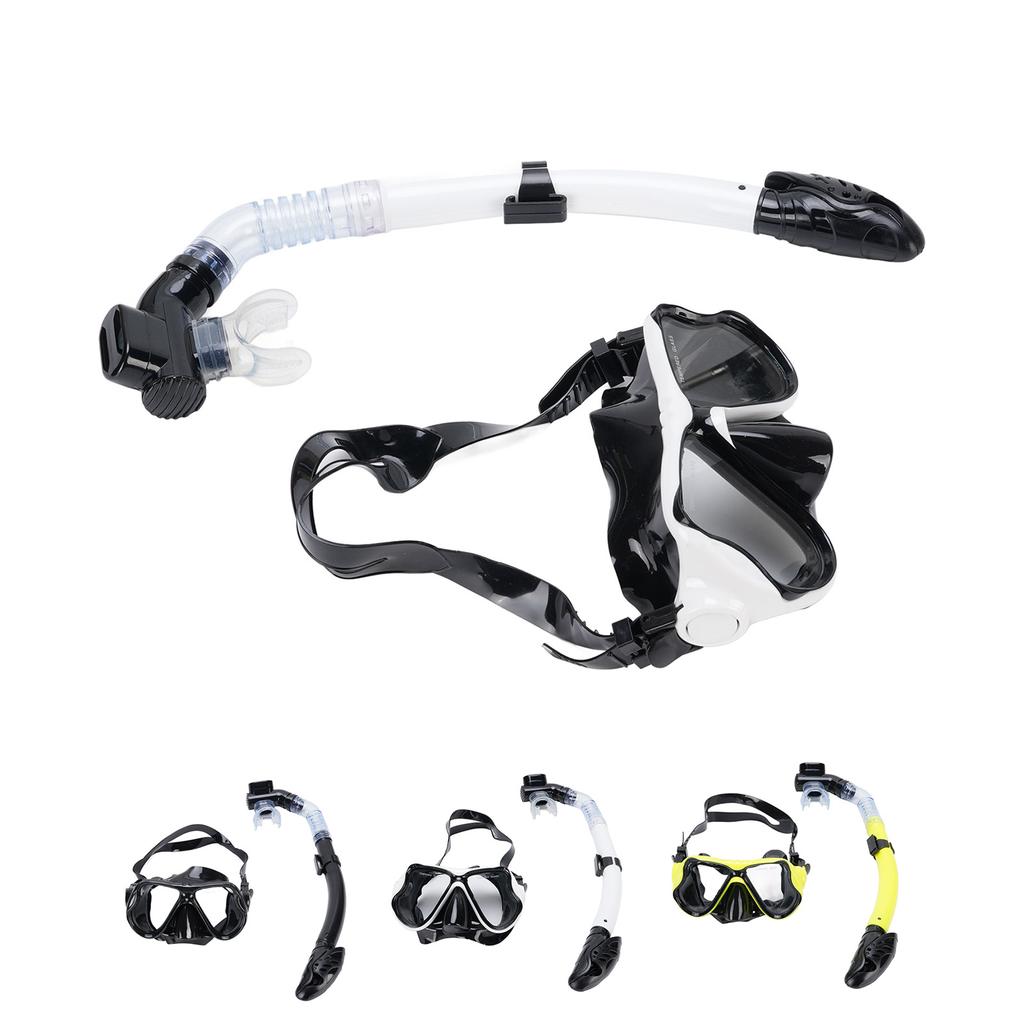 Adult Snorkel Set Wide View High Definition Tempered Glass Lens Diving Goggles and Full Dry Snorkel 