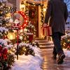Outdoor Holiday Lighting Christmas Santa Moon Solar Stake Light, Claus Sitting on Half Lamp Decoration Light with Garden Stake, LED Decorative