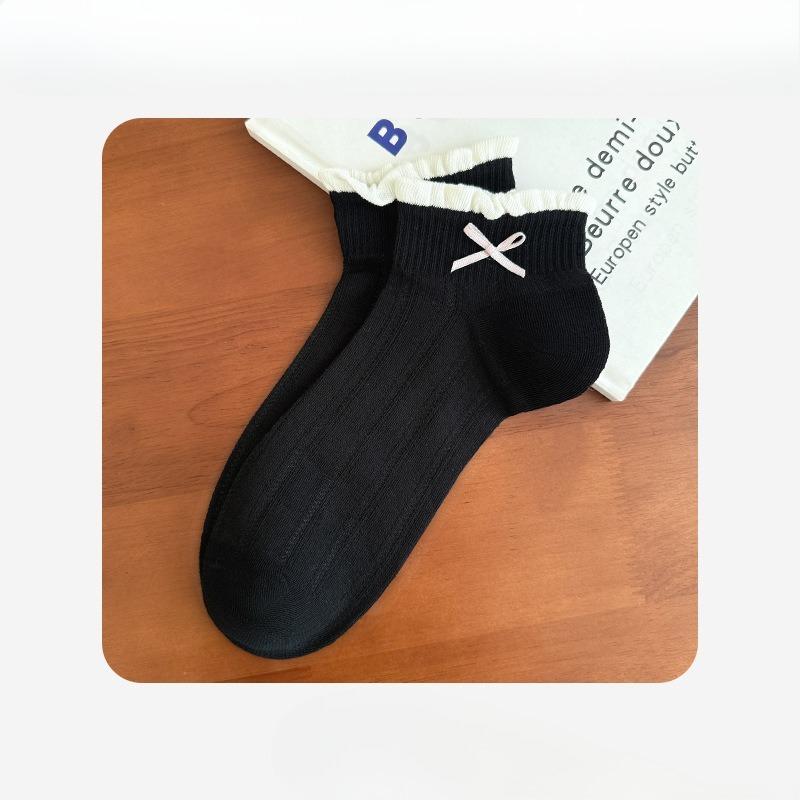 

Женские летние кружевные носки с бантом, сетчатые, полые, дышащие, бесшовные, короткие, хлопковые 1 pair чёрный