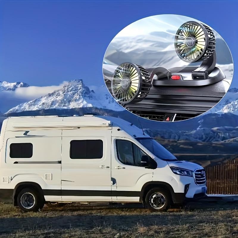 Dual-Head Car Fan – 5V/12V/24V, USB & Cigarette Lighter Compatible, 360° Rotation, Summer Essential for Cars & Trucks