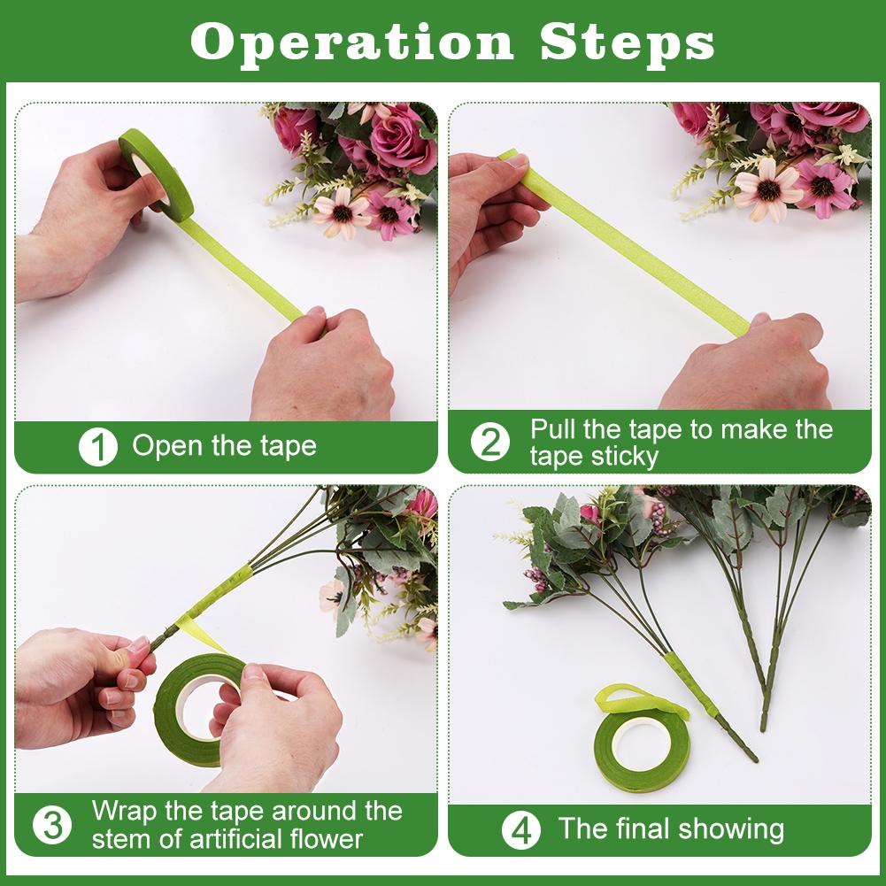 Grünes Blumenarrangement-Set, flexibel, DIY, 2 Rollen, Bänder, 200 Stück, Floristendraht, Stiele