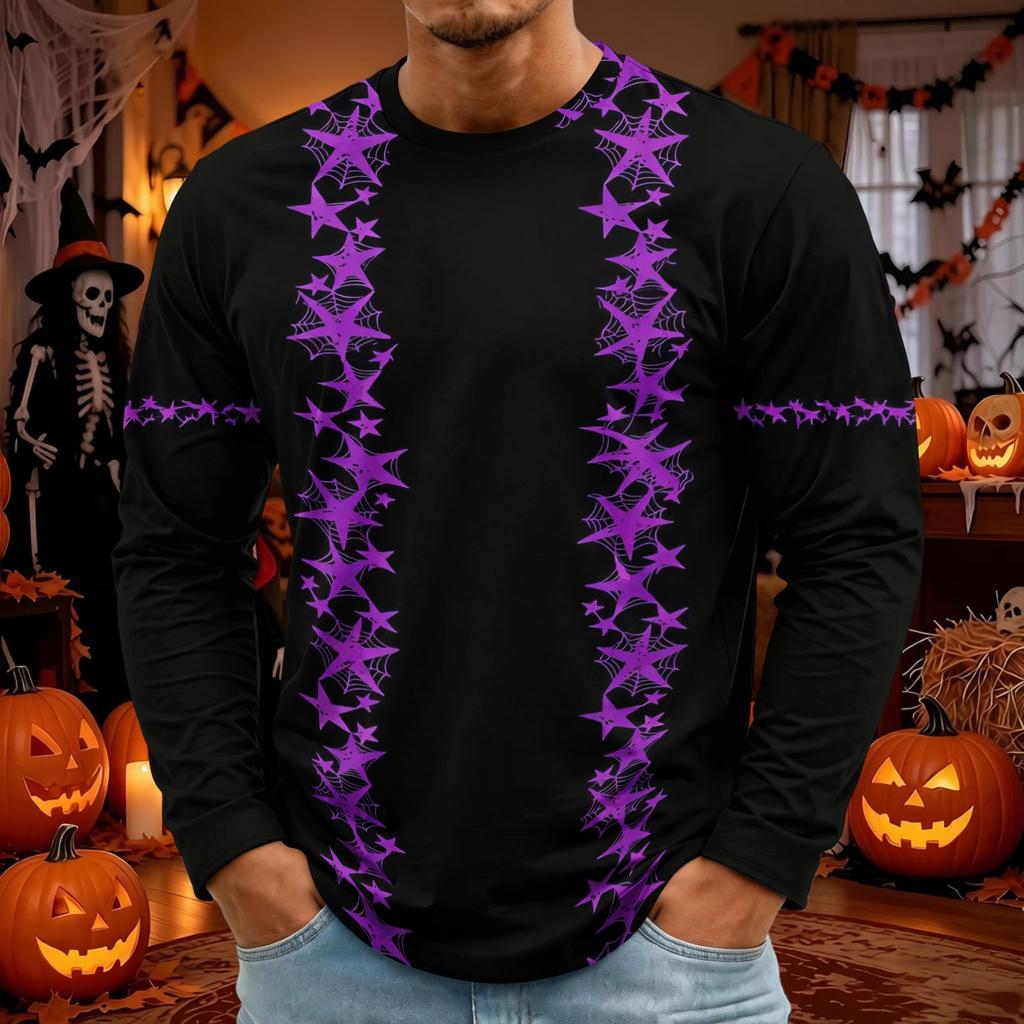 Men's Halloween Long Sleeve T-Shirt Neck Loose Fit Casual Versatile Top