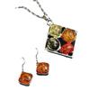 European and American new fashion amber simple square inlaid with colored gemstones accessories personalized temperament necklace earrings set