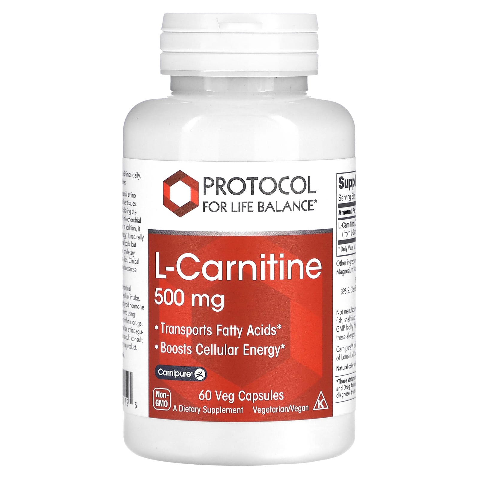 

Protocol for Life Balance, l-carnitine, 500mg, 60 veggie capsules