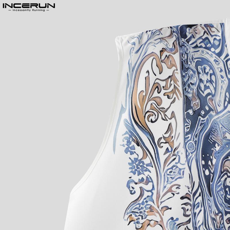INCERUN Summer Men O Neck Sleeveless Ethnic Print Casual Loose Tank Tops