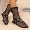 Fashion 2025 Summer New hollow Sandals Women's Mesh Roman Boots Black Sexy Short boots Ladies New Black Single Shoes Sandals Zapatos