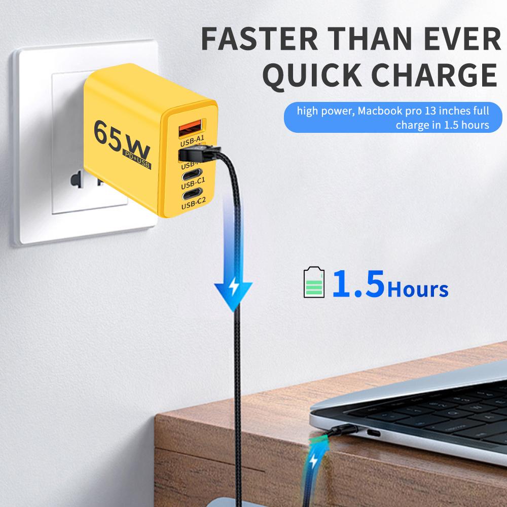 PD Total 65W Quick Charge 3.0 USB 4 Ports Fast Charging Wall Charger Adapter For For iPhone15 Samsung  Xiaomi US/EU Plug