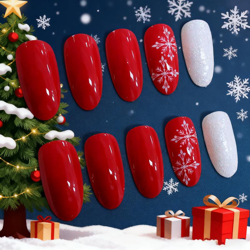 Christmas hot-selling nail art wearing nail high fashion letter snowflake glitter long almond wearing nail