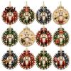 Outdoor Christmas Decor 12 Pcs 2D Flat Pearl Painting Ornament, Acrylic Santa Tree Snowman Unique Car Hanging Ornaments Decoration, Double Sided