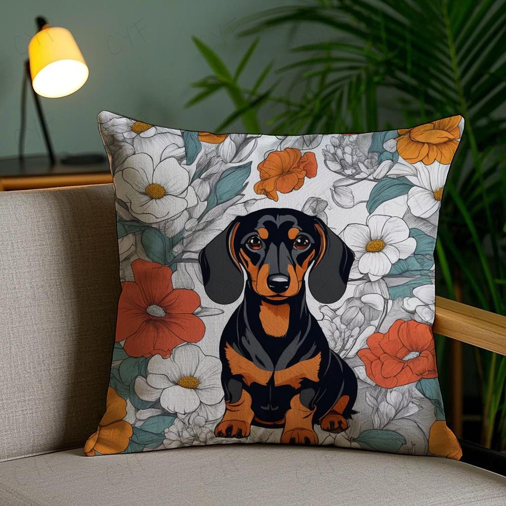 Sausage Dog Dachshund Cute Pillow Case Anti-Dustmite Pillowcase Invisible Zipper Silky Short Plush Sofa Cushion Cover