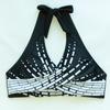 Damen Schwarz Weiß Geometrisches Neckholder-Bikini-Set Wickel-Front Hohe Taille Zweiteiliger Badeanzug