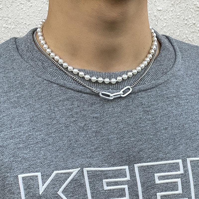 Nouveau Collier de Perles Chaînes de Clavicule Hip-Hop Perles Homme Colliers Tendance Punk Crâne Pendentif Chaînes de Cou