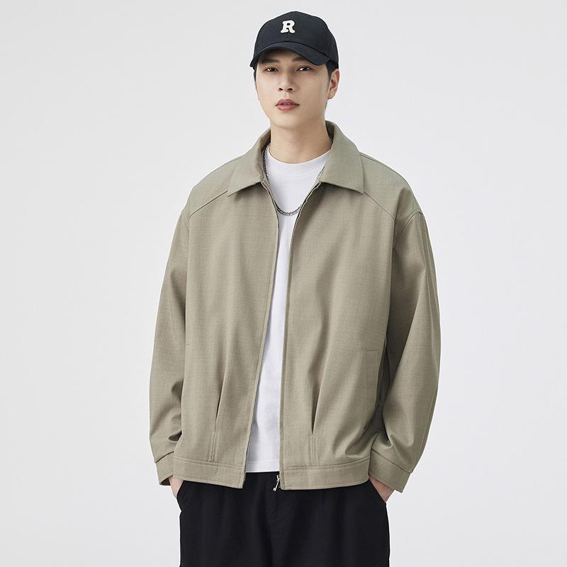 New Coat Men's Lapel Jacket Men's Autumn and Winter Loose Casual Solid Color Joker Tooling Sports