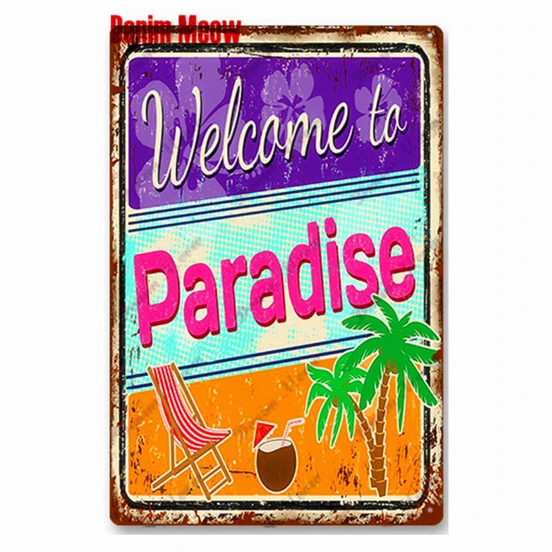 Vintage Beach Time Metal Sign Summer Party Place Plates Relax Surfing Metal Wall Sign Pub Shed Sign Happy Place Decor WY