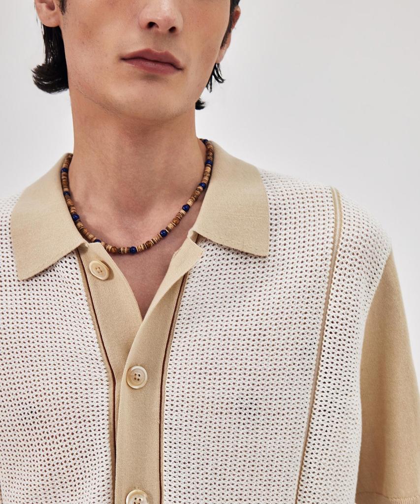 Theknitcompany Orea Panel Polo Cardigan - Peyote Beige