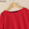 ZANZEA Women Summer Round Neck Loose 3/4 Sleeve Plain Blouse