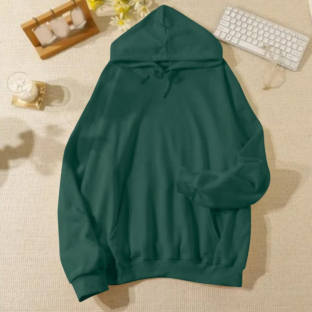 Ladies' Casual And Fashionable Solid Color Long Sleeved Hooded Warm Shirt Loose And Comfortable Hoodie
