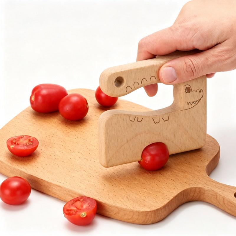 Wooden Safety Knife Toddler Cartoon Children's Kitchen Tools Cutting Fruit Education Practical Life Cooking Toys