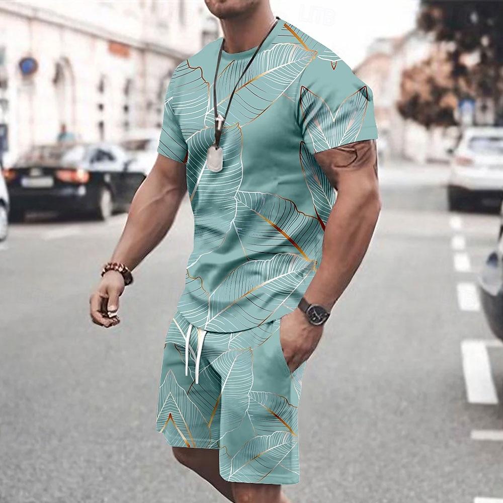 

Men s Tropical Flowers Tees Sets Summer Tops Short Sleeve Short Pants Crew Neck Vacation Casual Outdoor Vacation Sport S