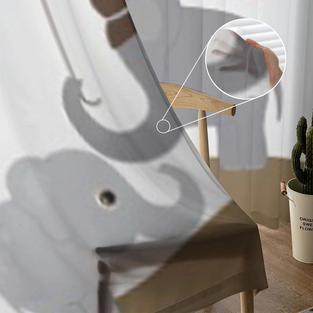 Niedliche Elefanten mit Regenschirm, transparente Vorhänge für Schlafzimmer, Wohnzimmer, Tüllvorhänge für Küche, Fenster, Voile-Vorhänge