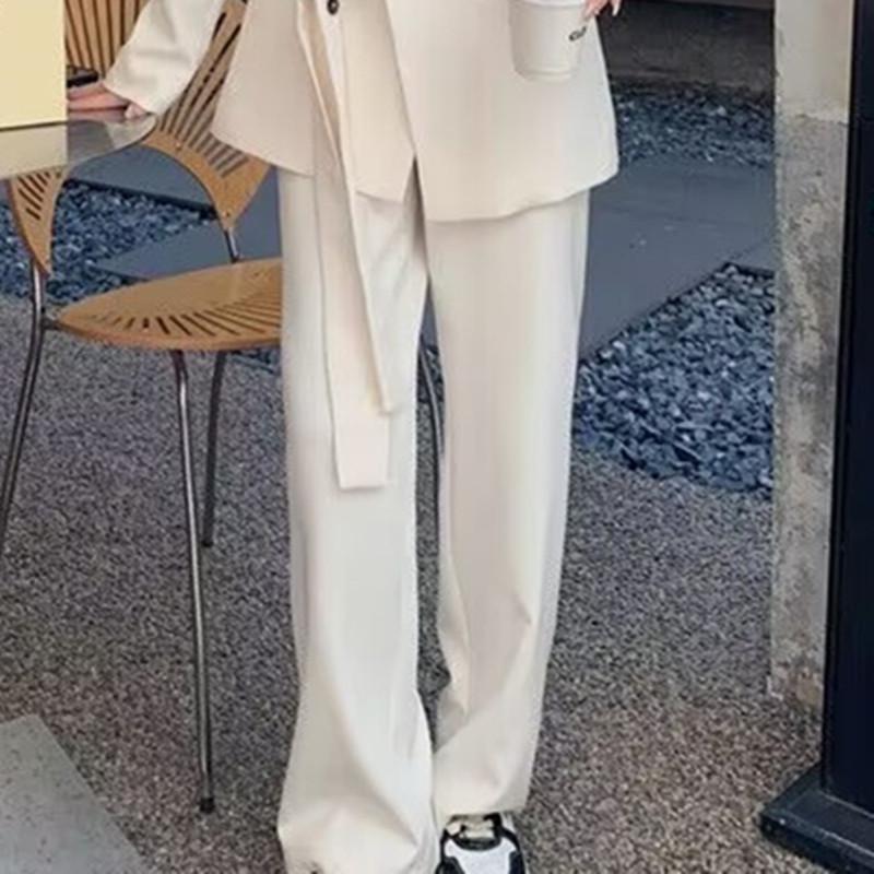 Women's Spring & Autumn Loose Fit Blazer and Wide-Leg Pants Set
