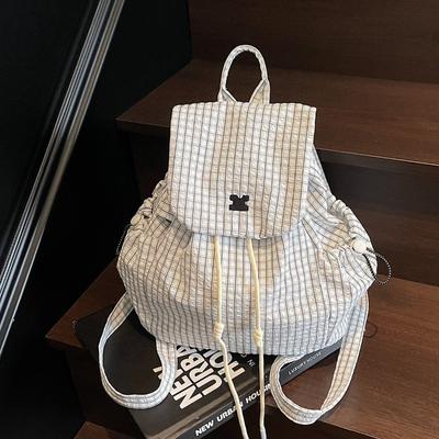2025 Women's Split Type Grid Canvas Mountaineering Bag College Double Shoulder Casual Backpack Single Shoulder Bucket Bag