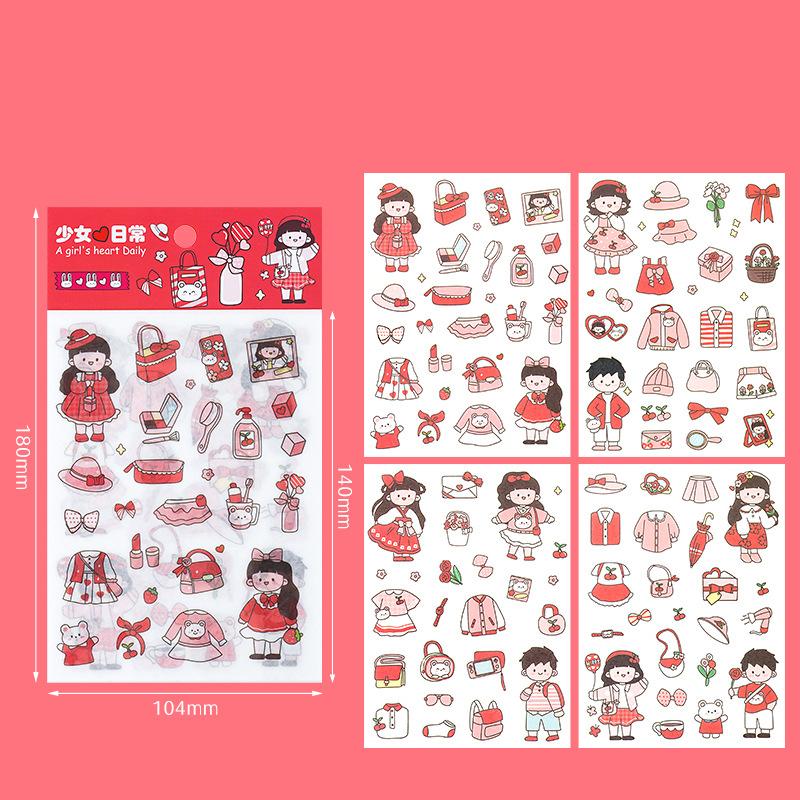 4 Sheets/Set Washi Paper Sticker Kawaii Scrapbooking Daily Material Planner Stickers for Student Kids DIY Decoration