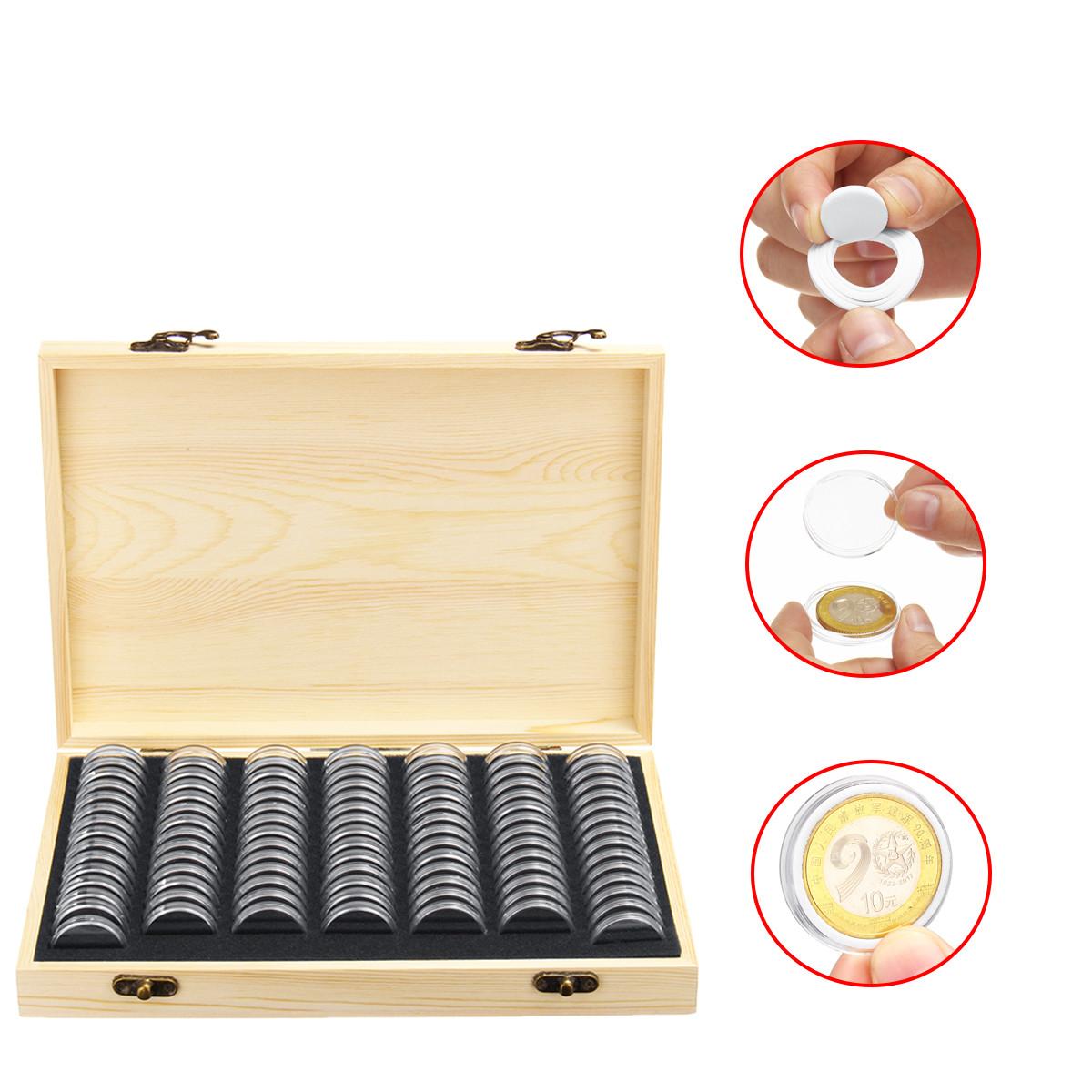 

100 шт. деревянные памятные капсулы для монет, коробка для хранения монет, коллекционные предметы, держатель для дисплея, золотые монеты, органайзер, чехол-копилка