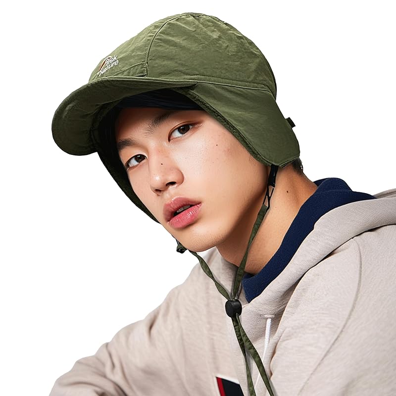 

[Clape] hat with ear flaps water repellent lightweight Plain color Measures against light rain Heat retention short brim cold weather hat embroidery