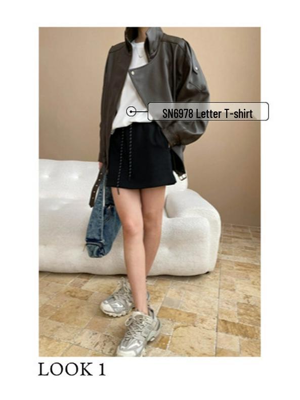 Sinan Modern Double Collar Asymmetrical Biker Leather Jacket - Early Autumn SN7087