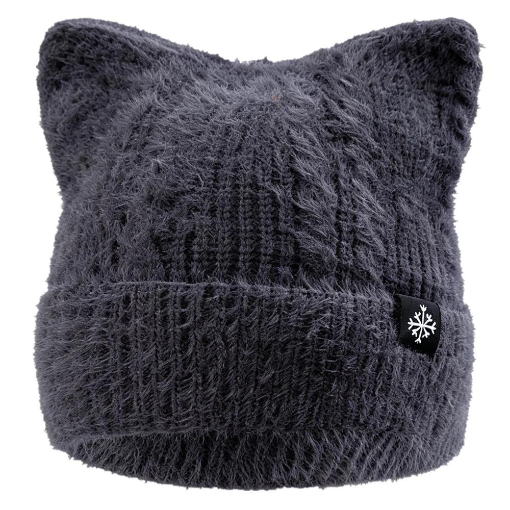 New Women And Girls Cat Ear Knit Beanie Hat, Cute Faux Fur Fluffy Candy‑Color Winter Hat, For Winter Daily Street Wear