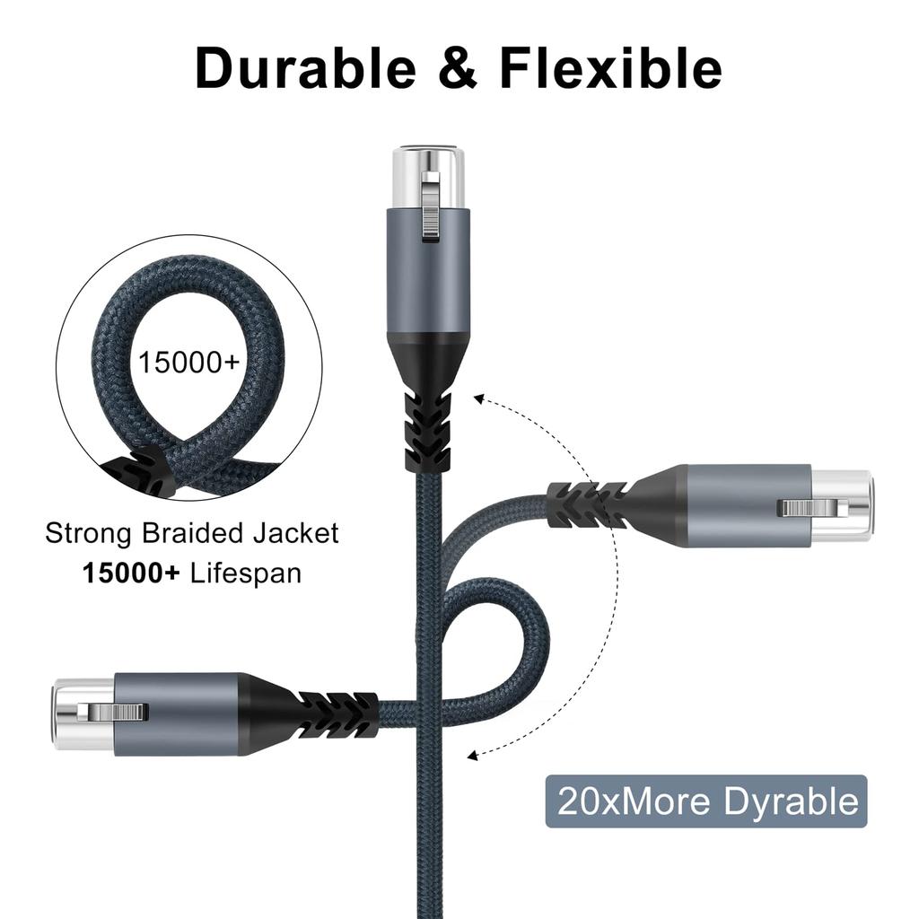 Twozoh XLR Male to Female Audio Cable, 1M, Pack of 2, Braided Balanced 3-Pin XLR Microphone Cable (ProfessionalHifi), Invoice Issue Available