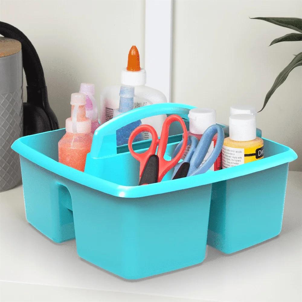Plastic Desktop Organizer Caddy with Handle Craft Supplies Hobby Storage Multi Compartment Portable Clean Up Solution 6-Pack
