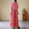 Spring Floral Vacation Style Travel Round Neck Retro Long Skirt with Meat Covering Cotton Linen Dress