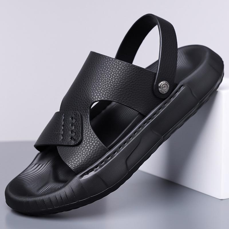 Fashion Casual Leather Summer Men Slippers Breathable Sandals Classics Beach Slides Outdoor Male Flip Flops Soft Dual-Purpose Half Drag