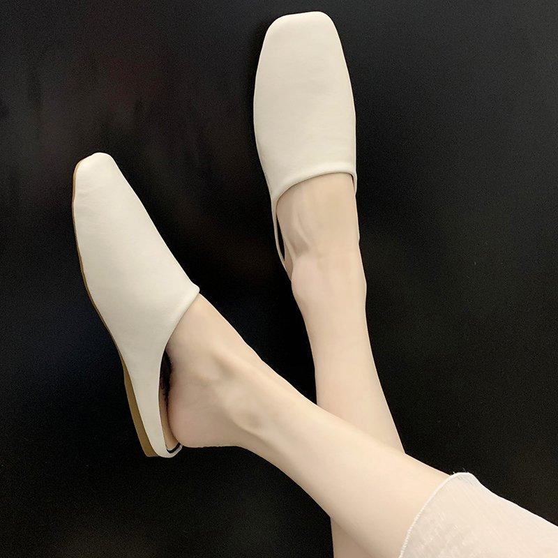 Mode Dammode Baotou Tofflor Sommar Ny Fyrkantig Tå Djup Mun Mjuk Sula Halkfri Slitstark Platta Skor