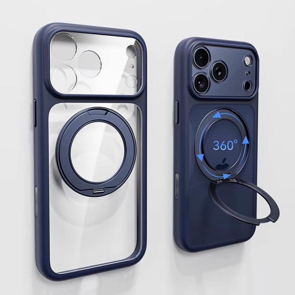 iPhone 17 Pro Max Transparent 360° Magnetic Stand Case with Full Lens Protection