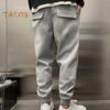 Men Pants Ankle-banded Side Pockets Drawstring Elastic Waist Loose Solid Color Gym Traning Jogging Sweatpants Long Trousersrk.