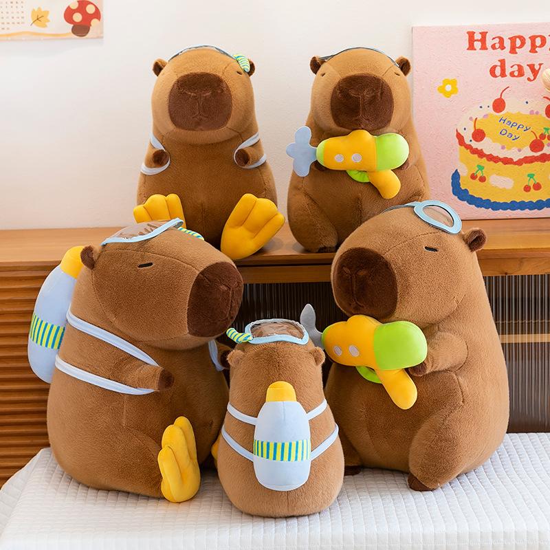 Water Diver Capybara Gun Plush Toy With Backpack For Summer Vacation Collectors