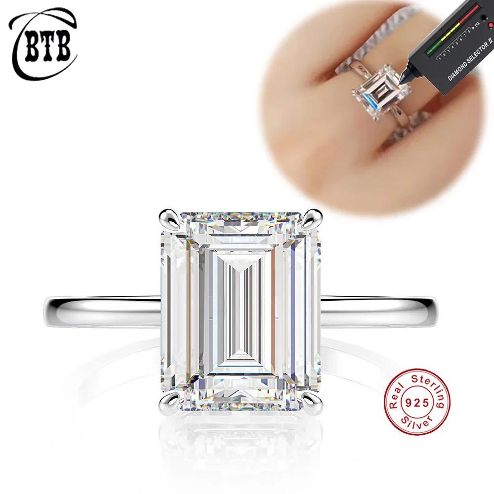 New Exquisite 925 Silver Rectangle Real Moissanite Rings for Women Wedding Luxury Jewelry