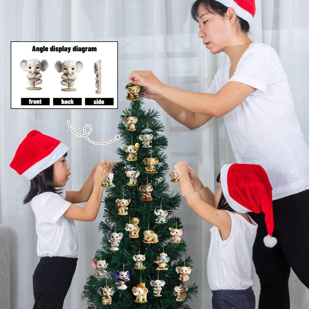 Elefant Weihnachts-Countdown, 2D Flache Acryl-Ornamente, Weihnachtsbaum-Anhänger, Geeignet für Weihnachtsdekoration