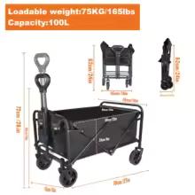 Camping Car 100L Large Capacity Folding Wagon Shopping Garden Pull Trolley Outdoor Portable Collapsible Picnic Stall Trolley