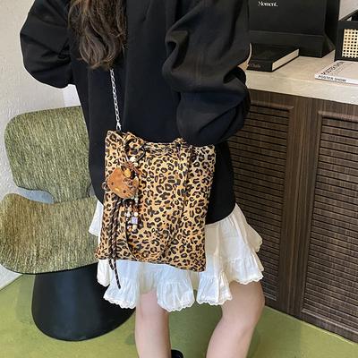 Bolsa pequena de corrente com estampa de leopardo feminina nova outono retrô versátil bolsa mensageiro bolsa de ombro tote portátil